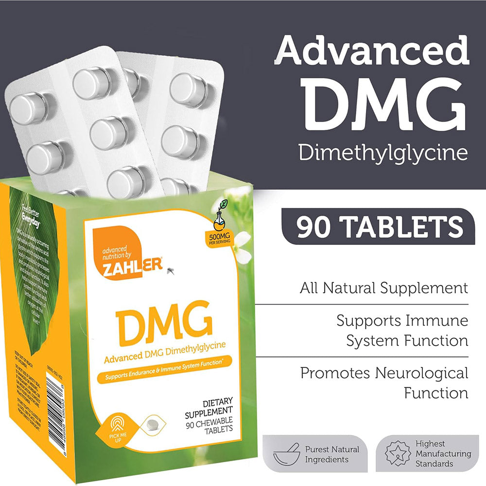Zahler DMG 500mg - DMG Dimethylglycine Supplement for Endurance & Immune System Support - DMG Supplements with Amino Acid Glycine Tablets 90 Count