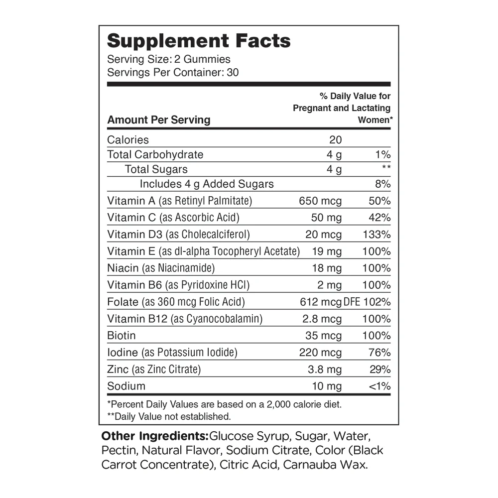 Zahler - Womens Prenatal Gummies - Grape Flavor - Prenatal Vitamins with A C D3 E B6 B12- for Women with Folic Acid 60 Count