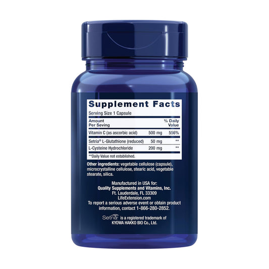 Life Extension Glutathione, Cysteine & C, 500 mg of Vitamin C, Powerful antioxidant Supplement to Support Liver Health,100 Capsules