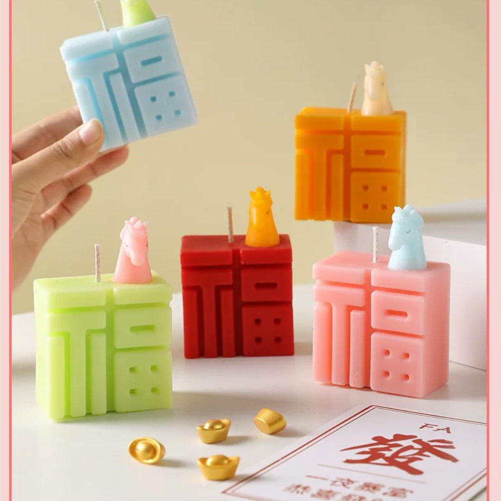 7-Color Fu Character Soy Wax Candles – Lucky Chinese Good Fortune Scented Candle Gift