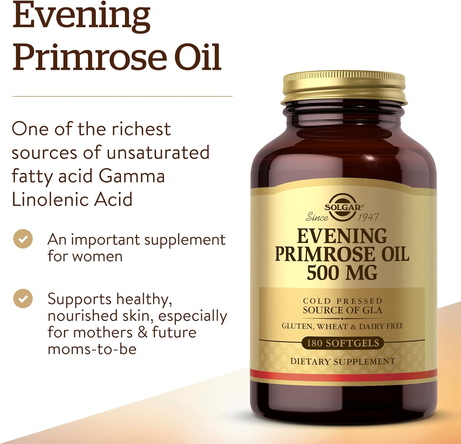 Solgar Evening Primrose Oil 500 mg, 180 Softgels - Promotes Healthy Skin & Cardiovascular Health