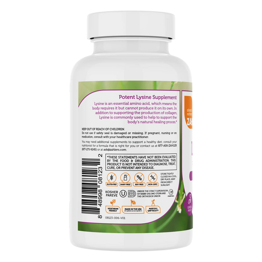Zahler L-Lysine 500mg, Freeform L-Lysine Supplement, Kosher 60 Capsules