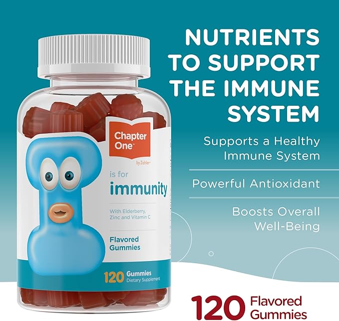 Zahler - Chapter One Immune Support Gummies for Kids & Adults with Vitamins C, Zinc & Black Elderberry (120 Flavored Gummies) Kosher - Made in USA