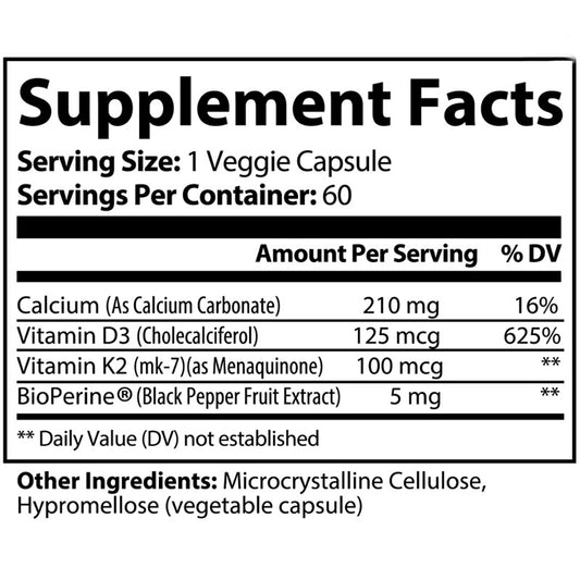 60 caps Vitamin D3+K2 Bone & Heart Support