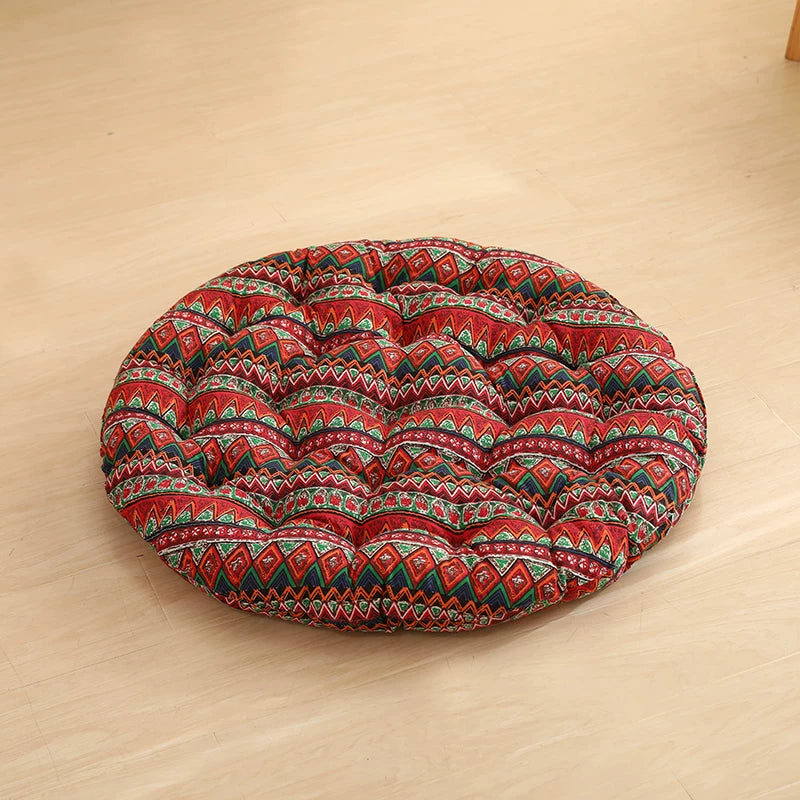 Cotton Linen Meditation Mat – Thick Foldable Floor Cushion for Yoga, Sitting, Balcony & Living Room Red wave