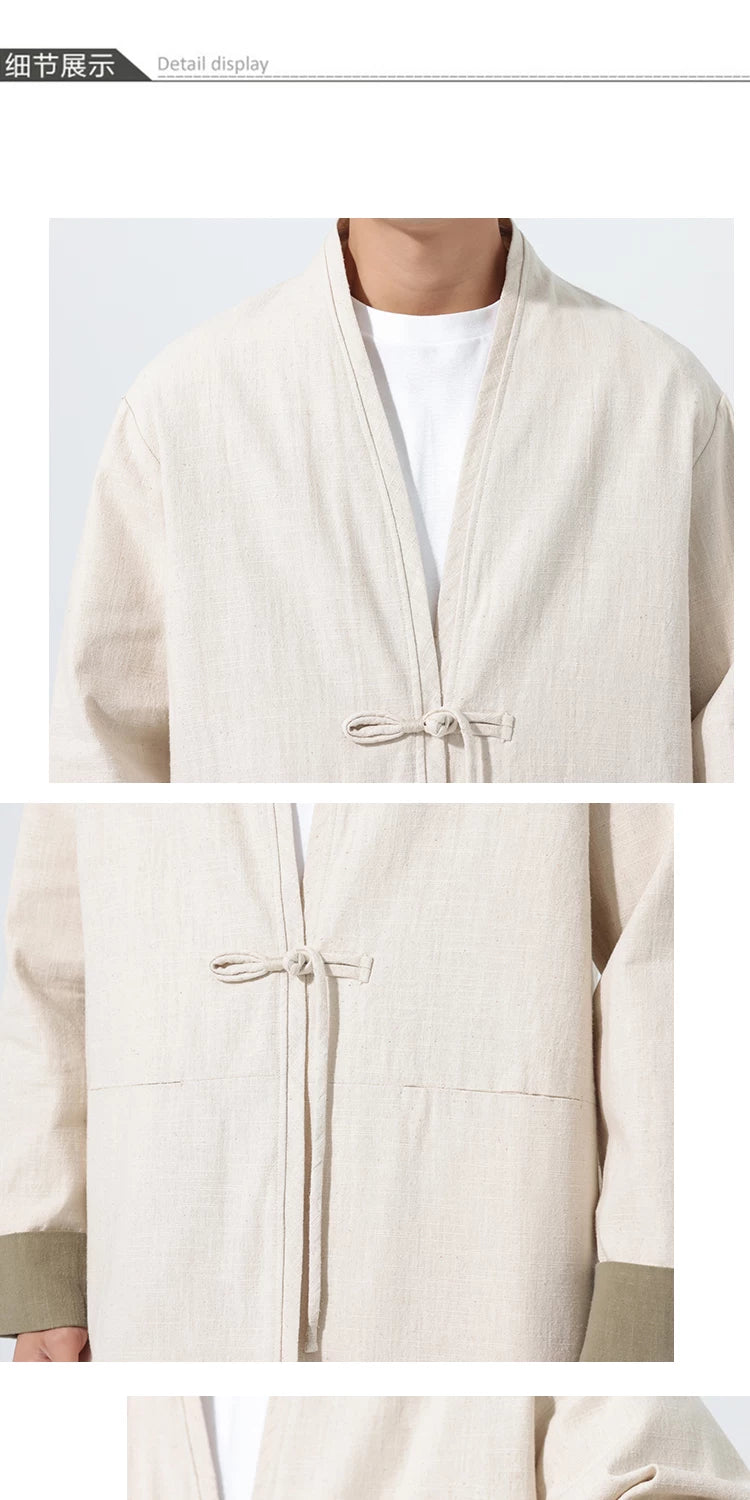 Large Size Men's Cotton Linen Kung Fu Uniform – Traditional 2-Piece Tang Suit for Tai Chi, Meditation & Daily Wear