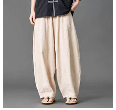 Unsexual Cotton Wide Leg Pants Long Pants- Black / Navy Blue / Hemp Hemp
