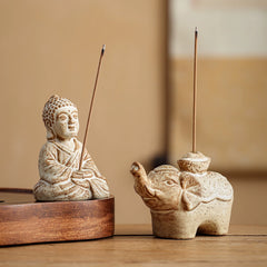 Buddha & Elephant Ceramic Incense Burner – Zen Stick/Coil Incense Holder, Tea Ceremony Decor & Meditation Gift
