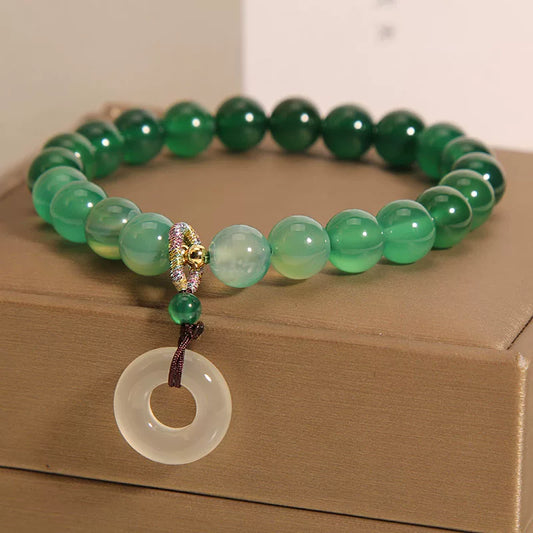 Natural Gradient Green Agate & Chalcedony Bracelet – Niche Design Safety Disc Beaded Bracelet, Elegant Gift