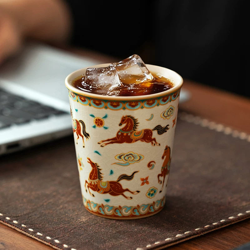 Ruyao Dunhuang Ceramic Tumbler – Large Personal Tea Cup, Premium Gift Box, 2 Styles