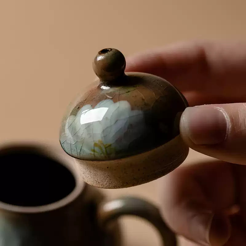 Vintage Rustic Ceramic 100ml Teapot – Hand-Painted Crackle Glaze, Artisan Gongfu Tea Pot for Home & Tea Room