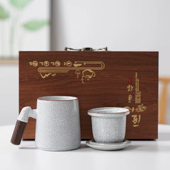 Ru Kiln Tea Cup Office Personal Tea Cup High-end Mug Ceramic Cup Porcelain Filter Cup Gift Box Grain Moon white