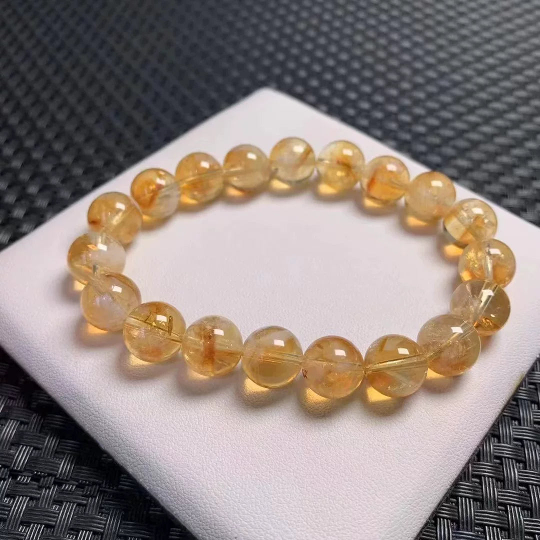 Natural Brazilian Citrine Bracelet – Yellow Azeztulite Wealth Beaded Stretch Bracelet for Men & Women