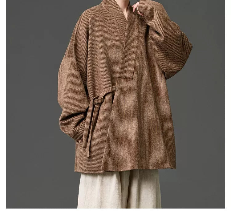 Unisex Autumn/Winter Chinese Layman's Robe – Mid-Length Loose Taoist Gown, Zen Meditation & Tea Ceremony Clothing