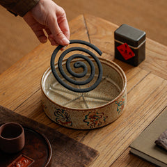 Ceramic Coil Incense Burner – Traditional Chinese Censer for 4/8/24H Coil, Tea Table & Zen Home Decor
