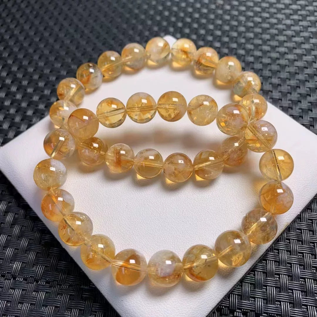 Natural Brazilian Citrine Bracelet – Yellow Azeztulite Wealth Beaded Stretch Bracelet for Men & Women