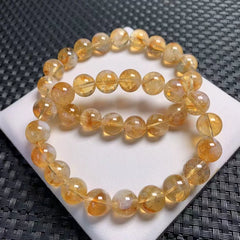 Natural Brazilian Citrine Bracelet – Yellow Azeztulite Wealth Beaded Stretch Bracelet for Men & Women