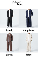 Large Size Men's Cotton Linen Kung Fu Uniform – Traditional 2-Piece Tang Suit for Tai Chi, Meditation & Daily Wear