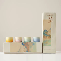 Oriental Aesthetic Tea Tasting Cup Set – 4 Ceramic Cups & Gift Box, High-End Practical Souvenir for Tea Lovers Silver Below 200mL