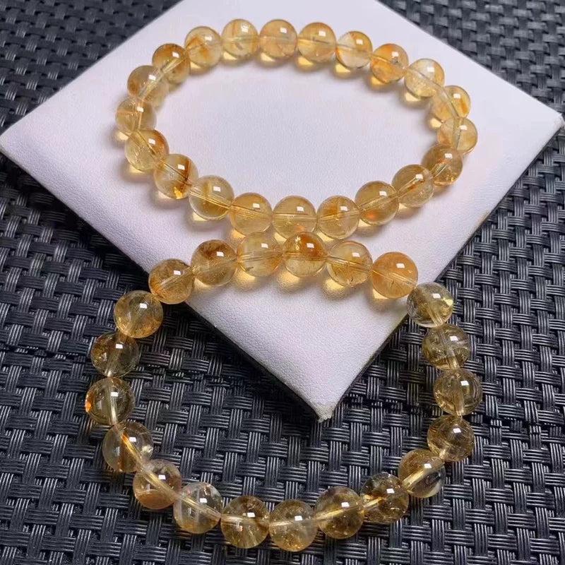 Natural Brazilian Citrine Bracelet – Yellow Azeztulite Wealth Beaded Stretch Bracelet for Men & Women