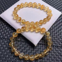 Natural Brazilian Citrine Bracelet – Yellow Azeztulite Wealth Beaded Stretch Bracelet for Men & Women