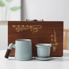 Ru Kiln Tea Cup Office Personal Tea Cup High-end Mug Ceramic Cup Porcelain Filter Cup Gift Box Solid color Blue