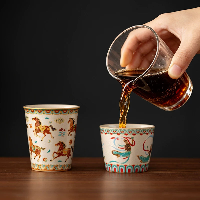 Ruyao Dunhuang Ceramic Tumbler – Large Personal Tea Cup, Premium Gift Box, 2 Styles