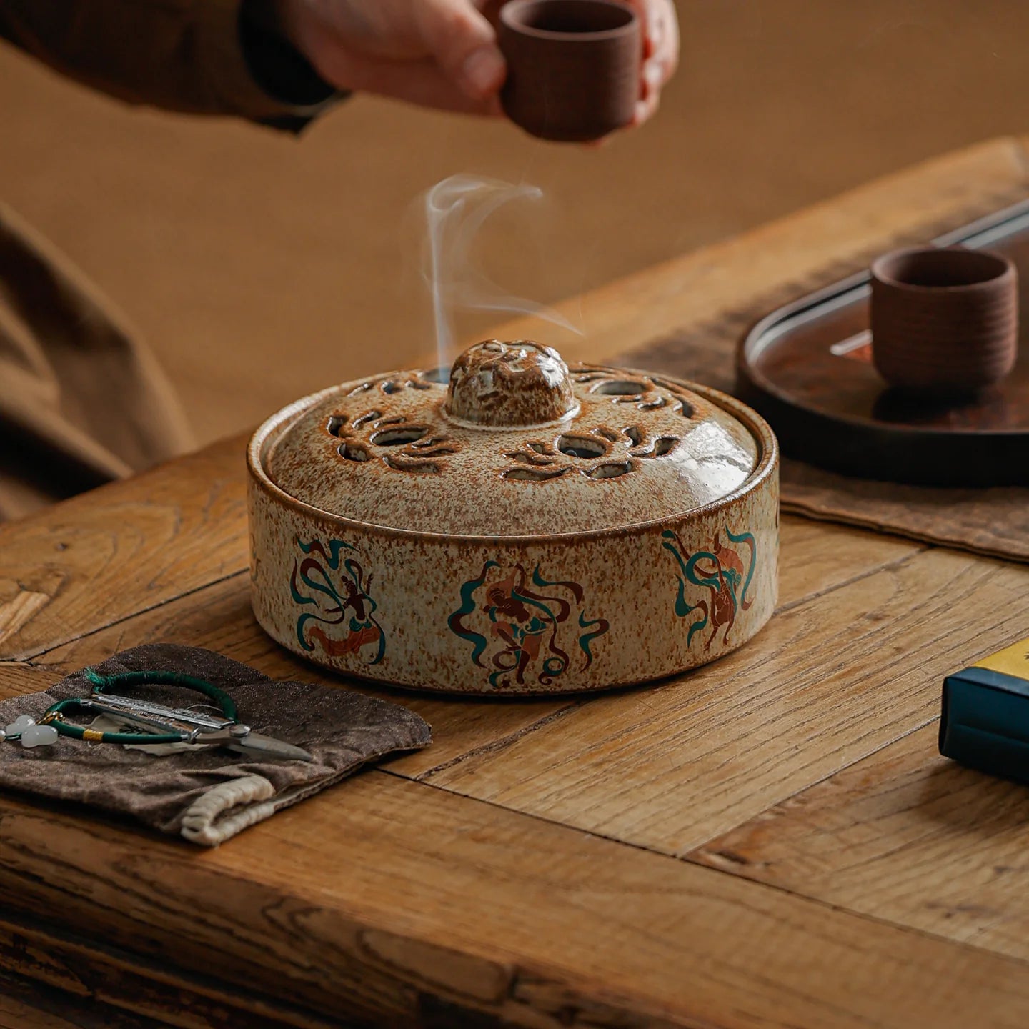 Ceramic Coil Incense Burner – Traditional Chinese Censer for 4/8/24H Coil, Tea Table & Zen Home Decor