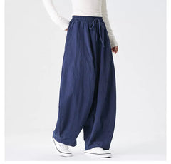 Unsexual Cotton Wide Leg Pants Long Pants- Black / Navy Blue / Hemp