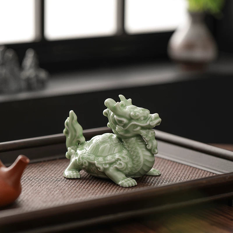 Ceramic Dragon Turtle Feng Shui Statue – Auspicious Dragon-Headed Turtle for Wealth, Protection & Office Decor
