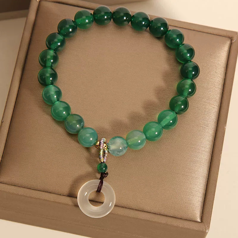 Natural Gradient Green Agate & Chalcedony Bracelet – Niche Design Safety Disc Beaded Bracelet, Elegant Gift
