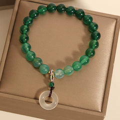 Natural Gradient Green Agate & Chalcedony Bracelet – Niche Design Safety Disc Beaded Bracelet, Elegant Gift
