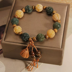 Green Sandalwood & Bodhi Root Bracelet – Lotus Pod Pendant Multi-Gem Beaded Jewelry, New Chinese Style for Women