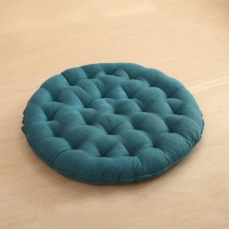 Cotton Linen Meditation Mat – Thick Foldable Floor Cushion for Yoga, Sitting, Balcony & Living Room Lake blue