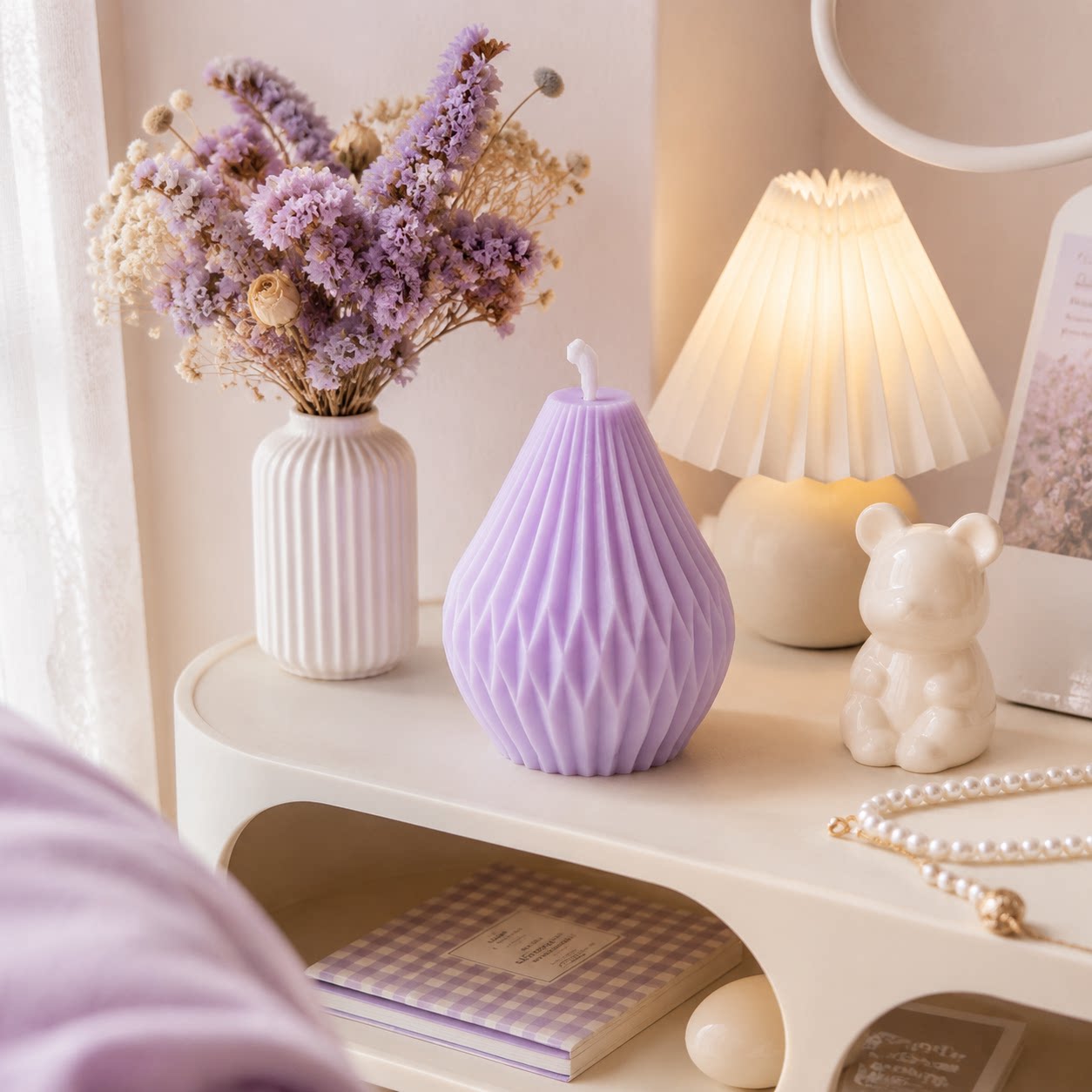 6-in-1 Lilac Sculptural Candles – French Retro Purple Home Decor, Smokeless & Long Burning