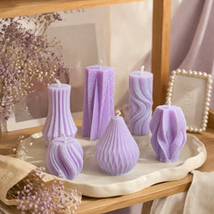 6-in-1 Lilac Sculptural Candles – French Retro Purple Home Decor, Smokeless & Long Burning