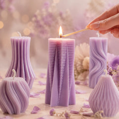 6-in-1 Lilac Sculptural Candles – French Retro Purple Home Decor, Smokeless & Long Burning