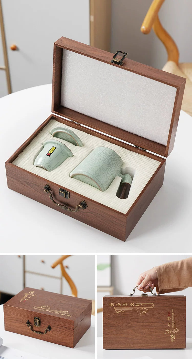 Ru Kiln Tea Cup Office Personal Tea Cup High-end Mug Ceramic Cup Porcelain Filter Cup Gift Box