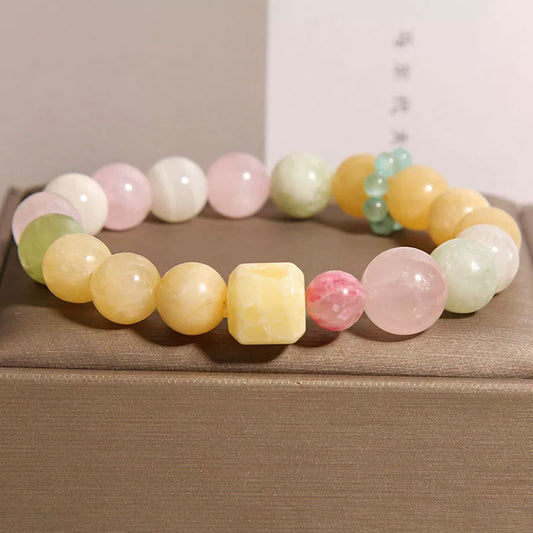 Luxury Square-Cut Yellow Jade & Rose Quartz Bracelet – Minimalist Multi-Stone Beaded Jewelry for Women