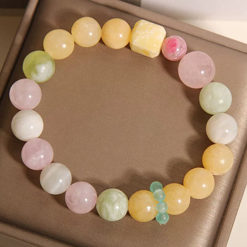 Luxury Square-Cut Yellow Jade & Rose Quartz Bracelet – Minimalist Multi-Stone Beaded Jewelry for Women