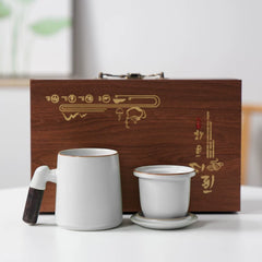 Ru Kiln Tea Cup Office Personal Tea Cup High-end Mug Ceramic Cup Porcelain Filter Cup Gift Box Solid color Moon white