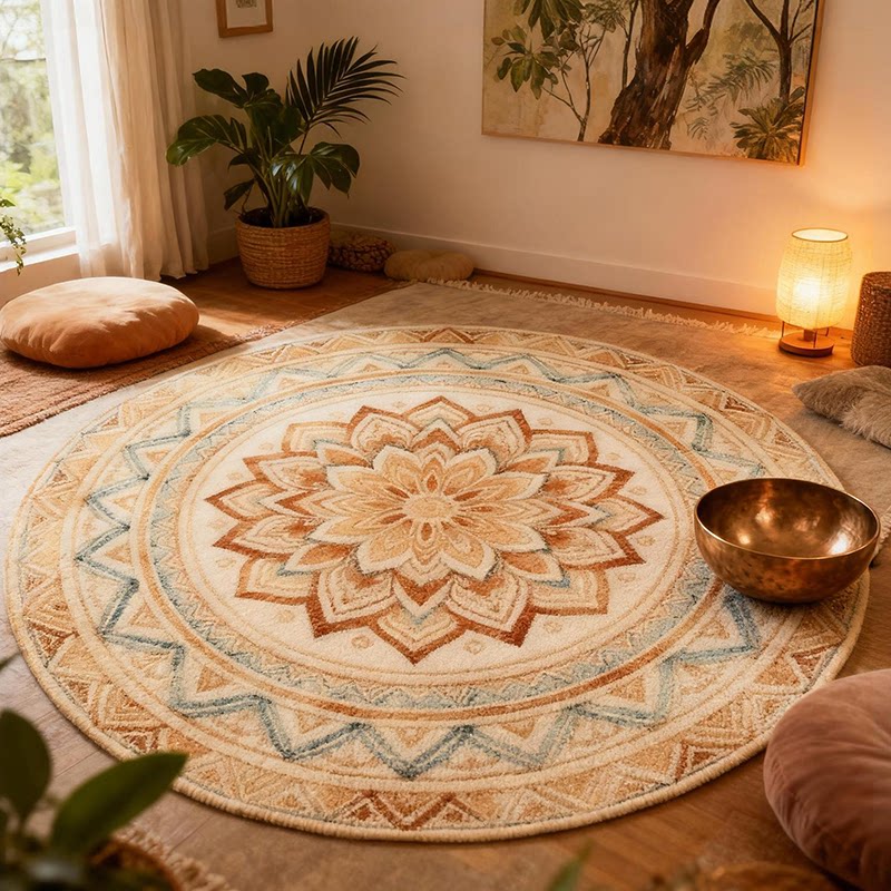 Singing Bowl Healing Room Carpet Round Meditation Mat Classic