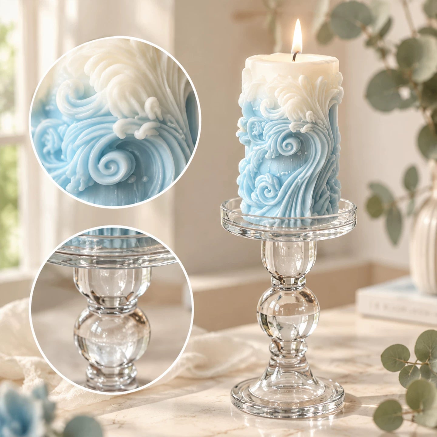 Handmade Bluebell Scented Candles – Blue & White Gradient Sets of 7