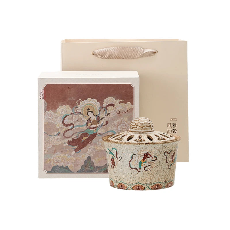 Dunhuang Flying Apsaras Ceramic Incense Burner – Coil & Stick Incense Holder, Tang Court Lady Design, Zen Tea & Home Decor