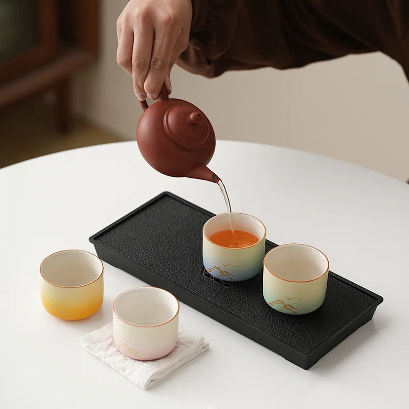 Oriental Aesthetic Tea Tasting Cup Set – 4 Ceramic Cups & Gift Box, High-End Practical Souvenir for Tea Lovers
