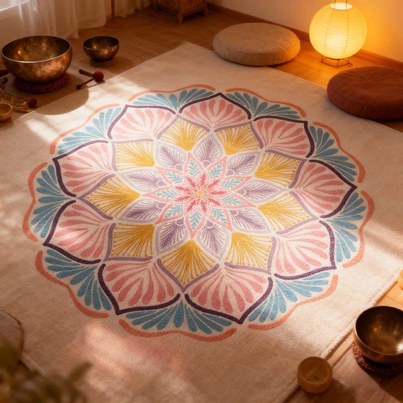 Square Meditation Mat, Mandala-themed Ethnic Healing Space Decoration Mat FXLY--05