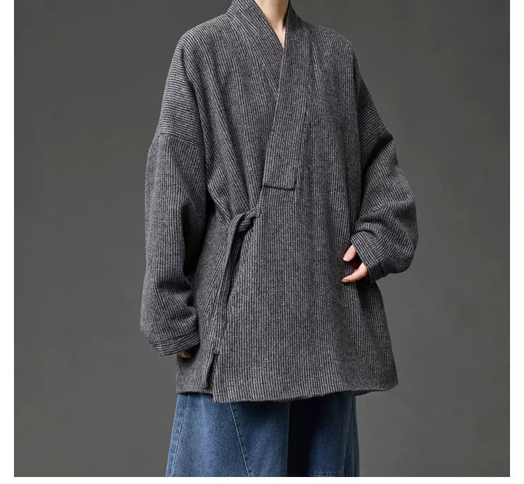 Unisex Autumn/Winter Chinese Layman's Robe – Mid-Length Loose Taoist Gown, Zen Meditation & Tea Ceremony Clothing Black