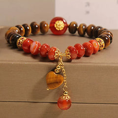 Tiger Eye Abacus Bracelet with Red Agate Heart – Retro New Chinese Style Beaded Hand Jewelry for Women