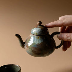 Vintage Rustic Ceramic 100ml Teapot – Hand-Painted Crackle Glaze, Artisan Gongfu Tea Pot for Home & Tea Room
