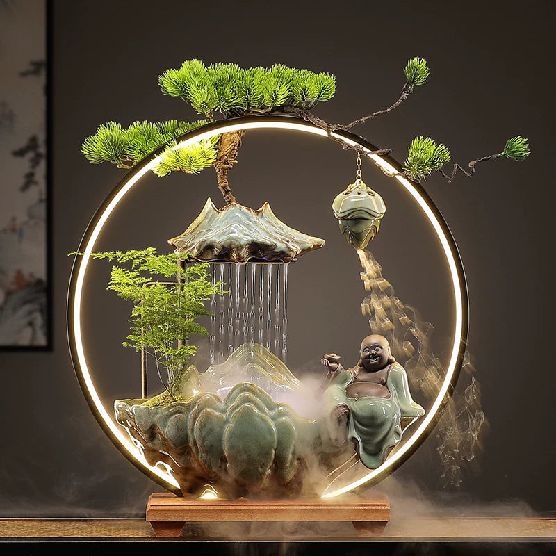 Flowing Water "High Mountain" Bonsai Fountain – Zen Tabletop Water Feature, Feng Shui Prosperity Gift